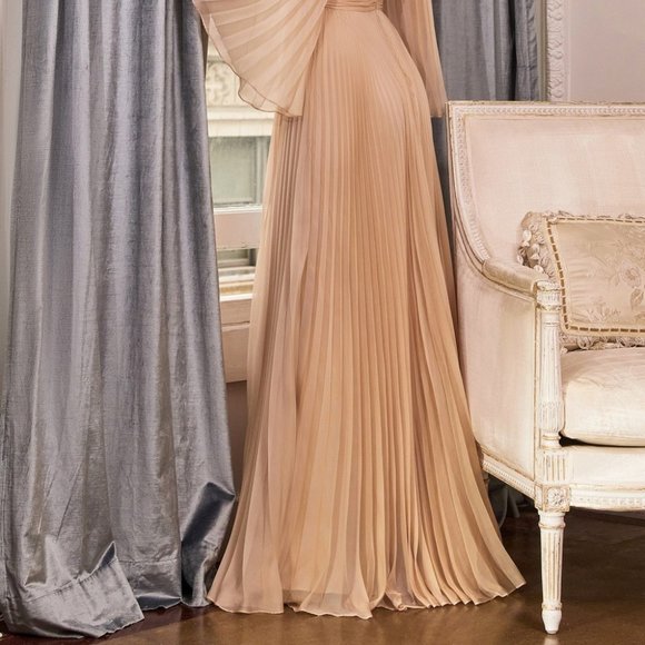 ORCHID COLOR PARTY EVENING FORMAL PROM PLEATED CHIFFON LONG SLEEVE GOWN CD242 - Picture 5 of 7